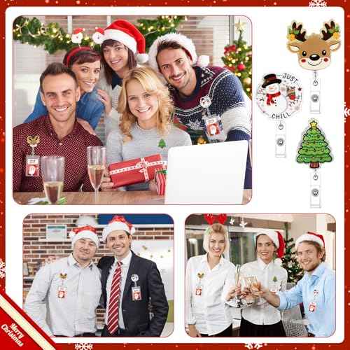 3 Pack Christmas Badge Reel Retractable with Alligator Swivel Clip Cute Holiday Badge Reels Funny Christmas Tree ID Badge Holder for Office Nurse Student
