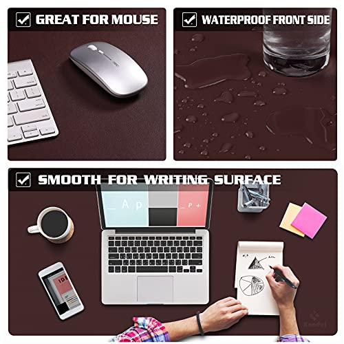 Dark Brown Large Leather Desk Protector Mat 31.5x15.7 Inches for Office & Home