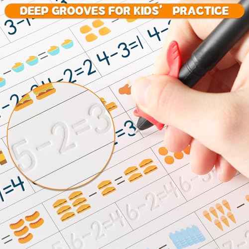 gisgfim 8 Pack Magic Grooved Writing Practice Books for Kids Reusable Magical Handwriting Workbooks with Disappearing Ink Pens Letter,Numbers,Math Tracing Copybook for Kindergarten Preschool Age 3-8