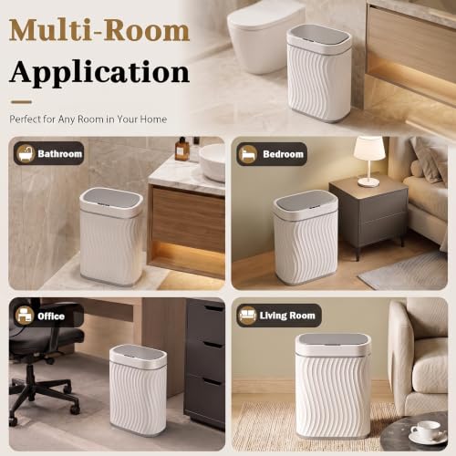 Steo Spce 2.6 Gallon Touchless Bathroom Trash Can with Sensor, White Grey