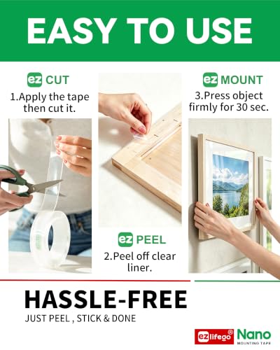 EZlifego Heavy Duty Invisible Nano Double Sided Mounting Tape 9.85FT
