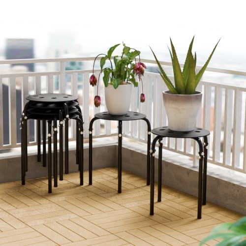 VINGLI Black 6-Pack Stackable Plastic Stools for Home Office - Space Saving, Durable