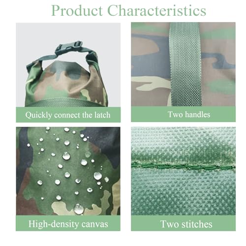 Flood Barrier Sand Bags camouflage Canvas Flood Protection Sandbags Reusable With Insert Buckle Handle Woodland Sandbags for Emergency Flood Protection Fits Doors Garages Basemen Counterweights (10)