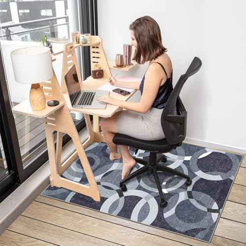 Chair Mat for Hardwood Floor,48"*36" Under Desk Mat for Rolling Computer Chair &Low Pile Carpet Floor,Anti-Slip Floor Protector for Home Office Blue Circle
