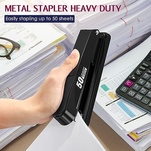 Swihauk Heavy Duty Metal Stapler Black for 50 Sheets with Staples & Remover