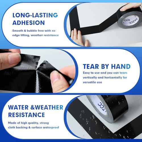 Duct Tape, 12 Rolls Black Duct Tape,Heavy Duty, Flexible, No Residue, All-Weather and Tear by Hand, 30 Yard x 2 Inch Per Roll - Bulk Value for Indoor & Outdoor Repairs, Industrial Use