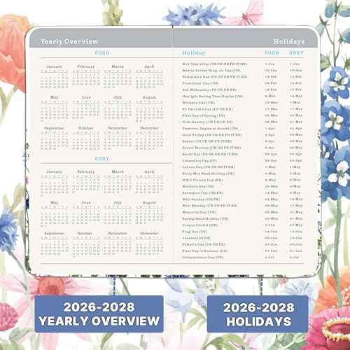 2026-2028 Pocket Calendar - Pocket Planner from Jan. 2026 to Dec. 2028, 3 Year Clendar Monthly Planner 2026-2028, 6.3" x 3.7", 60 Note Pages, Pen Holder, Pockets - Flowers