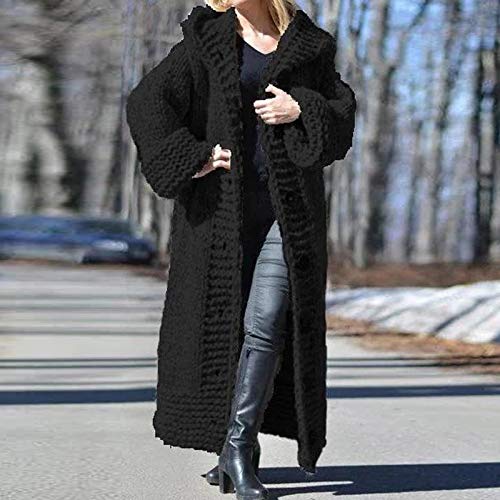 Women Heavyweight Oversized Hooded Knit Sweater Cardigan - Large Black