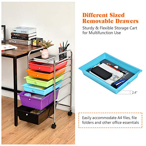 DREAMADE Rolling Rainbow 6-Drawer Utility Cart with Detachable Drawers (Multi-color) - Lockable Wheels