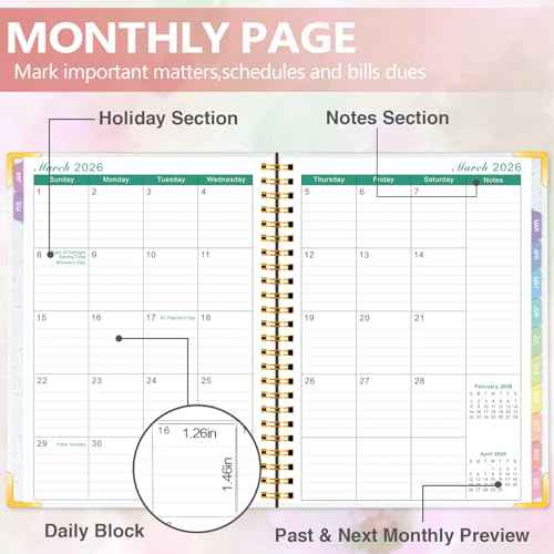 GuassLee Planner 2026 Daily Weekly and Monthly - A5 Planner from January 2026-December 2026, 6.1"x8.4" Aesthetic Agenda Planning Book with Back Pocket, Stickers, Coated Tabs, A5 Size
