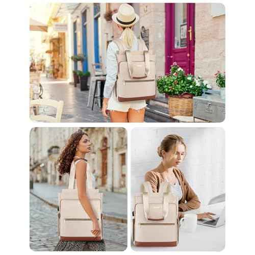 Jiefeike Laptop Backpack for Women,Convertible 15.6 Inch Wide Open Travel tote Bag Backpack for Teacher Doctor,Water-resistant Work Backpack for College Business