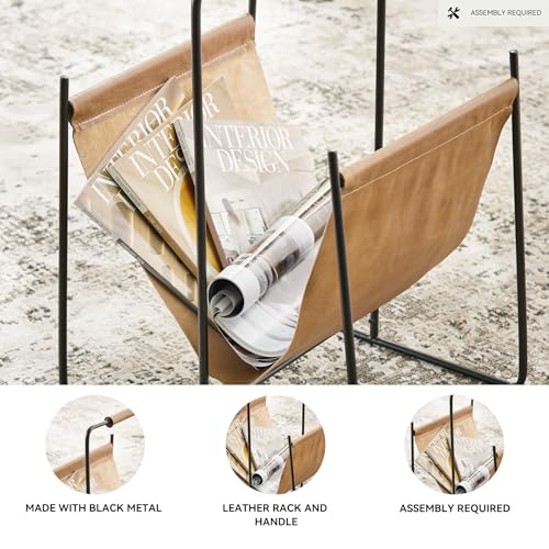 Ashley Faronworth Leather Magazine Rack with Handle - Contemporary Storage