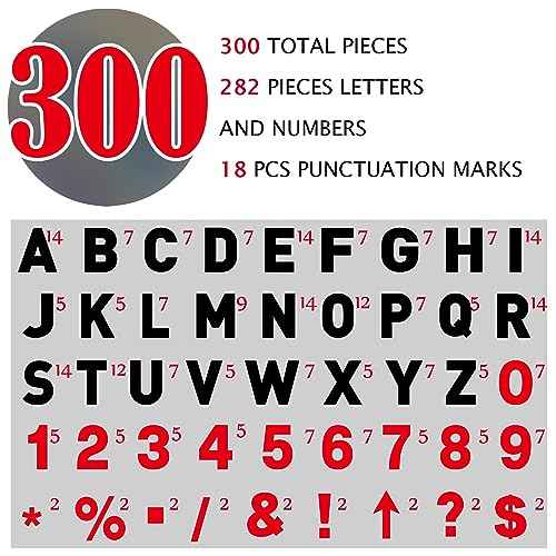 Leinuosen 300 Pcs Sign Letter Printed on Marquee Flexible Outdoor Black Portable Sign Board Plastic Changeable Letters and Numbers Punctuation Acrylic Numbers(4'', 5'')