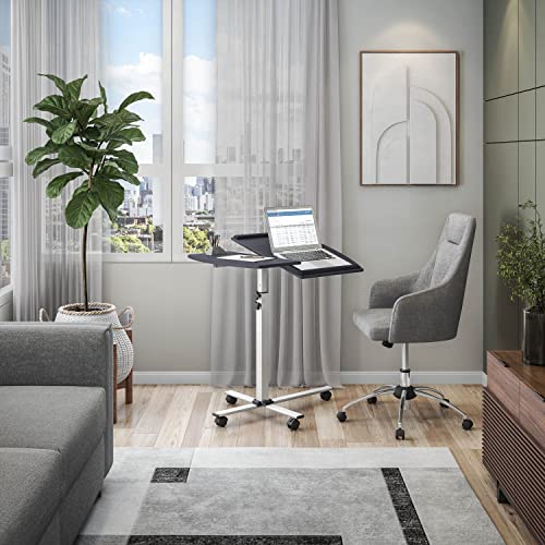 Techni Mobili Laptop Cart with Tilting Top - Adjustable Height Rolling Laptop Stand (Graphite) - Laptop Cart