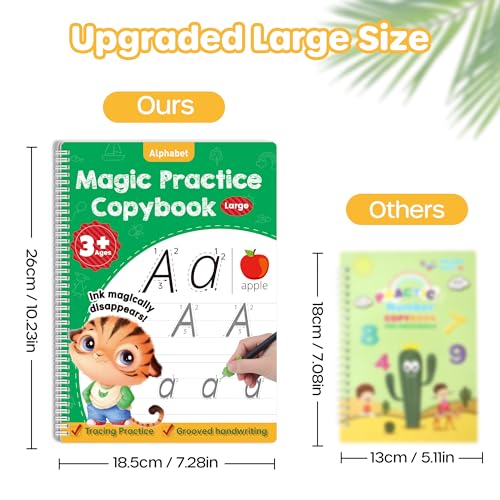 Large Reusable Kids Writing Practice Books with Grooved Templates & Pens - Ages 3-8