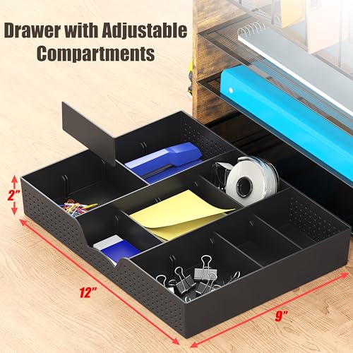Simple Houseware Mesh Desk Organizer with Wooden Side Panel, Rustic Brown