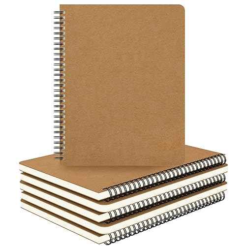 EUSOAR Spiral Journaling Notebooks, A4 6 Packs 8.5"x 11" 120 Pages Hardcover Spiral Blank Notebook, Blank Journal Unlined Notebooks Bulk for Student Office School Diary Drawing Writing-Brown