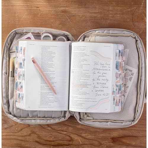 DiverseBee Large Bible Cover with Handles, Carrying Case for Women, Tote Bag, Book Cover, Bible Accessories, Christian Gift (Beige)