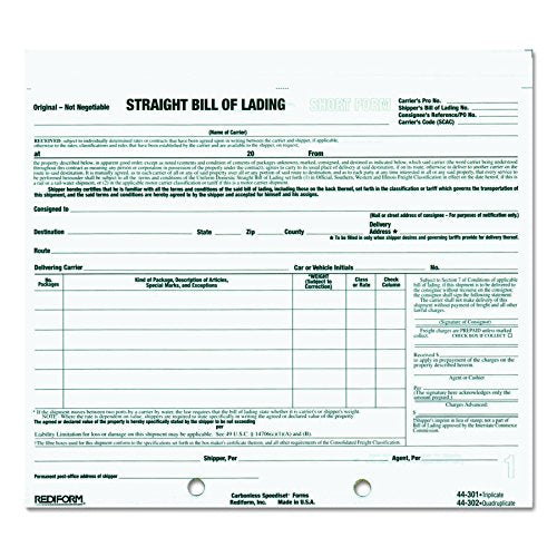 Rediform Bill of Lading, Snap-A-Way Design, Carbonless Triplicate Forms, 8.5" x 7", 250 Freight Forms (44301)