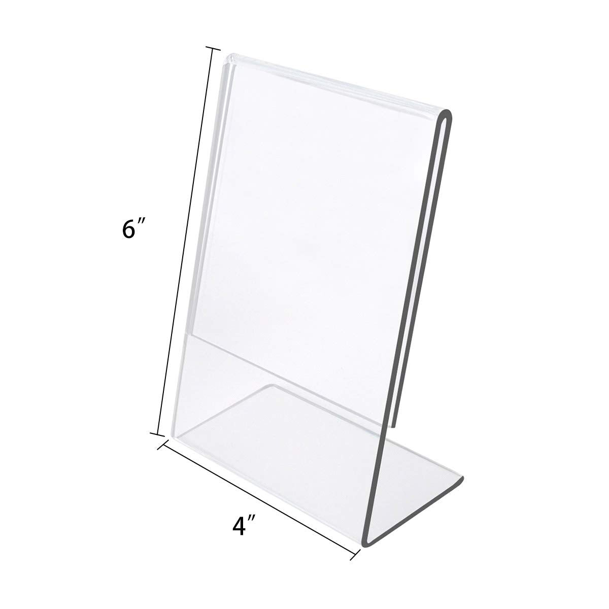 NIUBEE 6Pack Slant Back Acrylic Sign Holder 4x6 inches, Clear Vertical Picture Frames, Desktop Flyer Holder Document Holder Paper Display Stand
