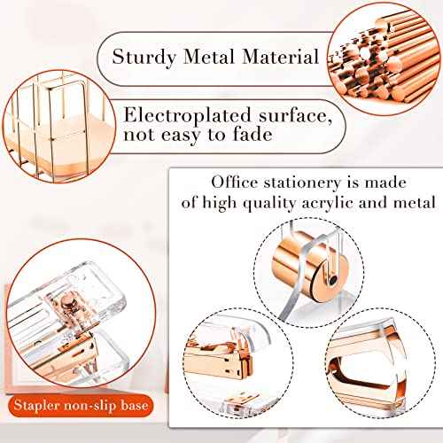 Yaomiao 13 Pcs Desk Accessories Kit Organizer Office Supplies Christmas Women School Gift Acrylic Stapler Staple Remover Tape Holder Pen Cup Magazine File Letter Clip Phone Holder Scissor(Rose Gold)