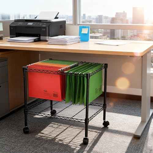 Finnhomy Premium 1-Tier Metal Rolling File Cart for Letter Size and Legal Size Folder, Black