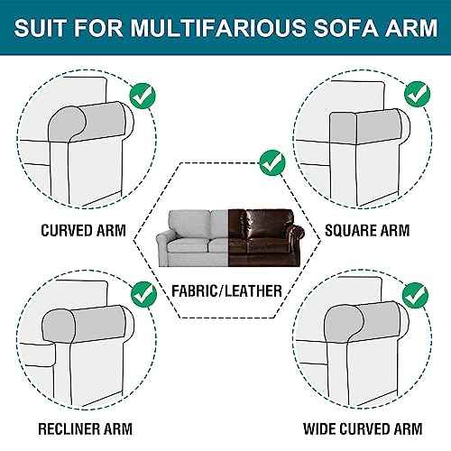 Turquoize 2 Pack Waterproof Armrest Covers for Chairs and Sofas - Couch Arm Covers with Side Pocket Anti-Slip Furniture Protector Washable Armrest Slipcovers, Ivory