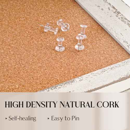 Cork Board Bulletin Board, 36" x 24" Corkboard for Wall, Rustic White Wooden Frame, Hanging Pin Board for Home & Office Decor, 10 Push Pins