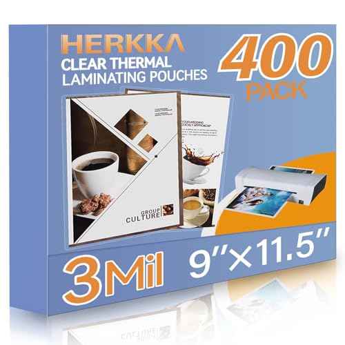 HERKKA 400 Pack Laminating Sheets, Holds 8.5 x 11 Inch Sheets, 3 Mil Clear Thermal Laminating Pouches 9 x 11.5 Inch Lamination Sheet Paper for Laminator, Round Corner Letter Size