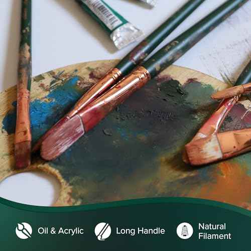 Silver Brush Limited GP-1078 Grand Prix Multi-Shape Set, 4pc Premium Long Handle Painting Set with Natural Hog Bristles, Round, Flat, Bright, and Filbert Brushes for Oil, Acrylic, Gouache, or Casein