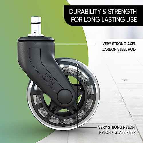 Replacement Office Chair Wheels for Carpet, Wood & Tile, Set of 5 - Premium Quality Office Chair Casters for Work & Gaming Chair - Smooth & Noise-Free Rubber Wheel for Office Chair