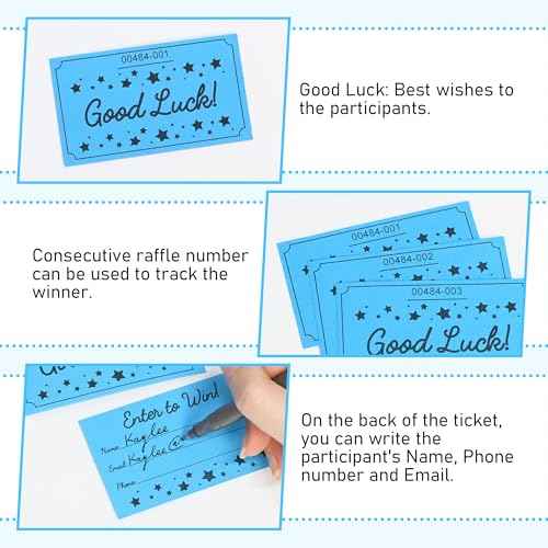 ESSENTIAL 500 Raffle Tickets, Good Luck Raffle Cards, Entry Form with Name, Phone & Email for Raffle, Events, Entry, Class Reward & Door Prize - 5 Color Selection (Blue)