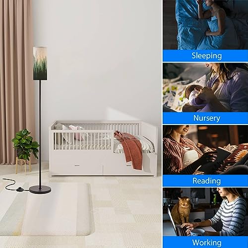 Boho Standing Lamps Forest nature landscape coniferous trees Pine Silhouette Minimalist Floor Lamp Metal Pole Lamp with Linen Lampshade for Bedroom Living Room Office Nursery Reading Foot Switch