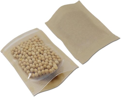 PABCK Clear Front Stand-Up Airtight Bags - 50 Pcs Brown Kraft Paper | Resealable 3.9x5.9 Inch Food Storage