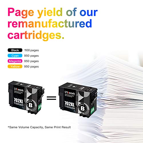 Uniwork 702XL 702 XL 702 Ink Cartridges Remanufactured Ink High Yield Replacement for Epson 702XL 702 702 XL T702XL use with Pro WF-3720 WF-3730 WF-3733 Printer (Black Cyan Magenta Yellow, 4 Pack)