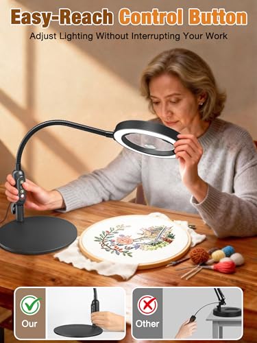 RunSenFo 30X 10X Magnifying Glass with Light & Stand, Black, 4.3in-16in, Flexible Gooseneck