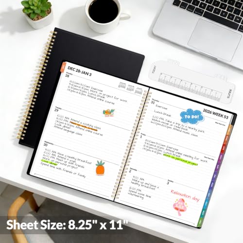 SUNEE 2027 Black Weekly & Monthly Planner 8.5x11 with Tabs, Jan-Dec