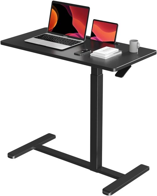 Gibbon Mounts Mobile Standing Desk - Pneumatic Adjustable Rolling Desk (31.5 Inches) | Portable Laptop Table for Home & Office - Black