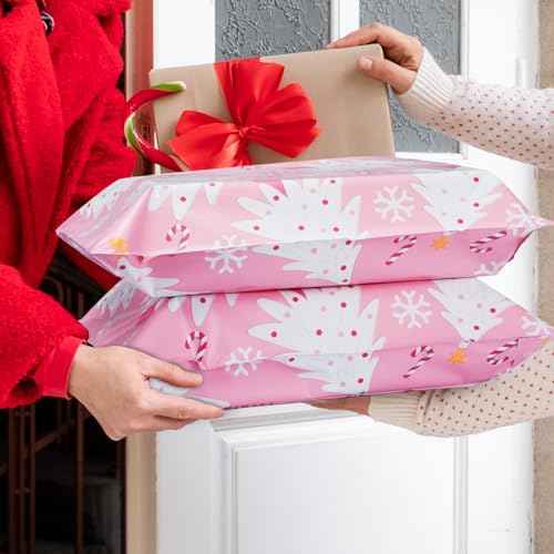 Metronic Christmas Poly Mailers 14.5x19 Inch 50 Pack Shipping Bags for Clothes,Self Adhesive Shipping Envelopes for Small Business,Waterproof Mailers Poly Bags for Shipping,Packaging Mailing Bags Pink