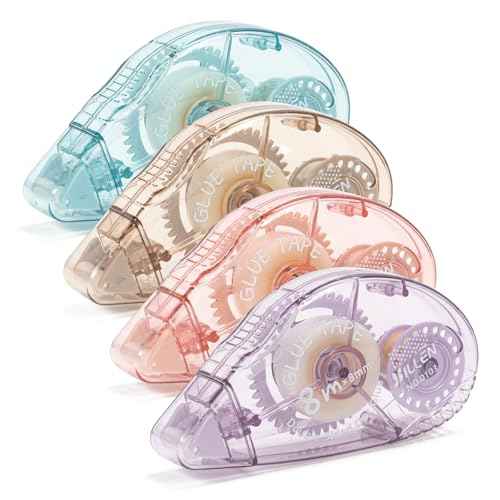 4 Pack Double Sided Tape Roller, Scrapbook Supplies, Glue Tape Roller for Crafts, Double-Sided Adhesive Tape Runner for Scrapbooking, School Office Journaling Supplies (0.31 in X 26.25 ft)