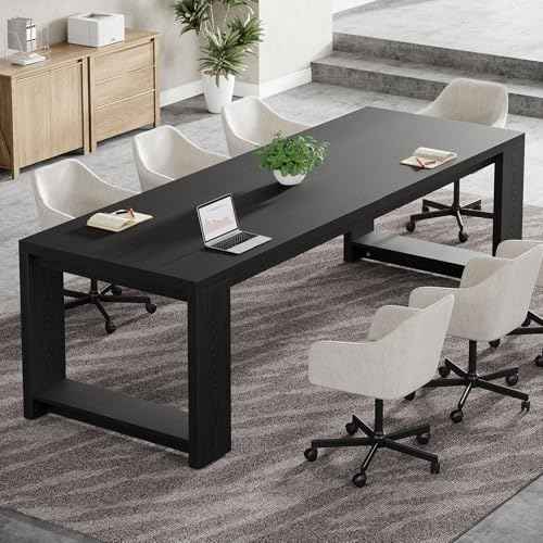 Tribesigns 7 ft Conference Table for 6 to 8 People, Modern Rectangle Meeting Room Desk for Boardroom, Home Office (Black)