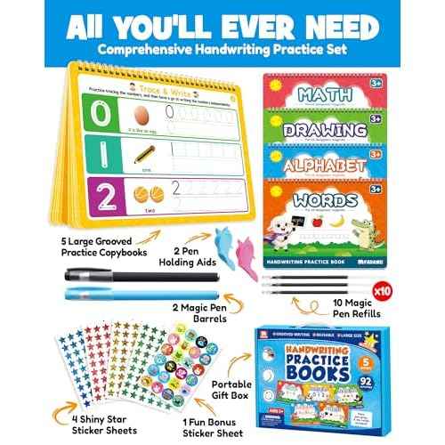 Magic Grooved Writing Practice Books for Kids, Large Grooved Handwriting Copybook, Reusable Learn to Write Number Letter Tracing Workbook for Kids Ages 3-8 Preschool Calligraphy 11"x8"