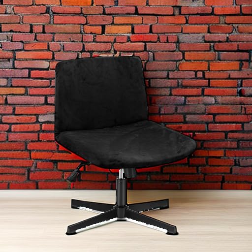 Deisy Dee Black Criss Cross Armless Velvet Chair Slipcover for Wide Seat Office Chairs