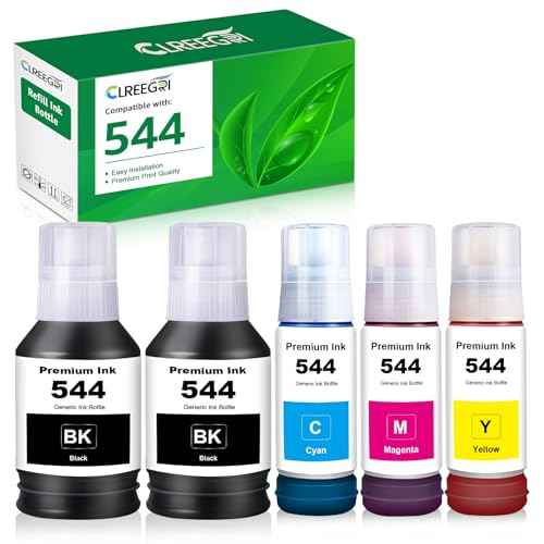 544 Ink Bottle Replacement for Eps T544 T544120 Refill Ink Used with Eps L1210 L1250 L3110 L3150 L3160 L3210 L3250 L3251 L3260 L5290 L5590 (5 Pack, 2BK 1C 1M 1Y)