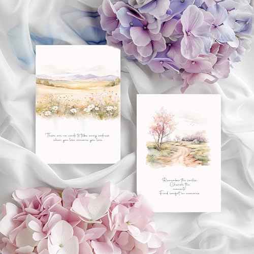 Sympathy Cards with Envelopes, Watercolor landscape Design Sympathy Cards Set of 20, Condolence Card with Matching Peel-and-Seal Rustic Envelopes, Each Card Comes with Heartfelt Condolences