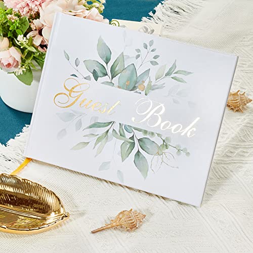 TRULIVA Wedding Guest Book - Hard Cover 7x9, Eucalyptus Gold Foil, Lined 120 Pages