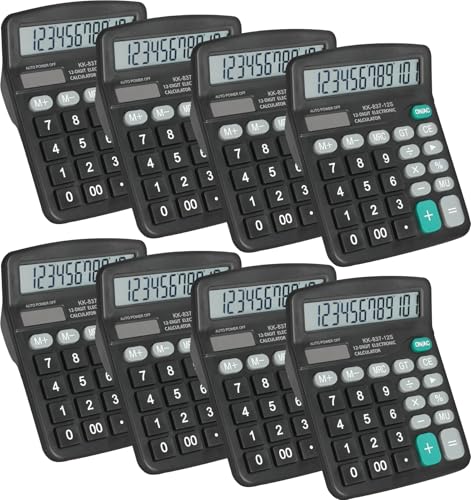 YesBes 8 Pack Solar & Battery Dual Power 12-Digit Desktop Calculators