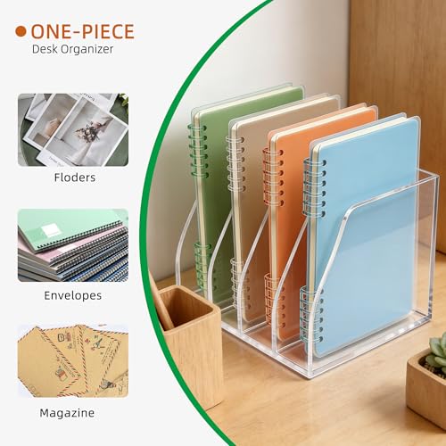 AIDIMOO B5 4-Section Clear Acrylic Magazine File Holder, Desk Organizer