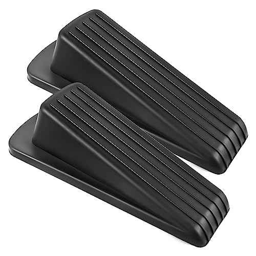 Door Stoppers for Bottom of Door on Floor, Premium Rubber Door Stopper Wedge, Floor Sturdy Stackable Door Stops for Carpet Heavy Duty Door, Door Gaps (Black, 2 Pack)
