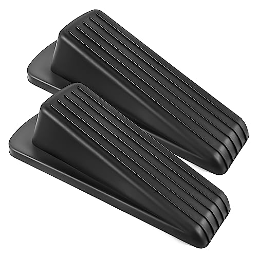 2 Pack Rubber Door Stops Stackable Wedges for Bottom of Door - Black